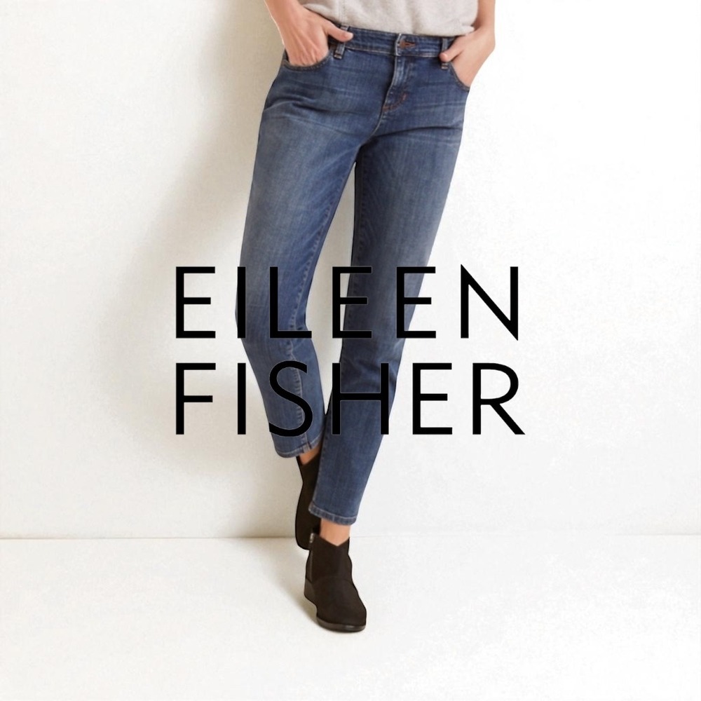 Eileen Fisher Blue Jeans Straight Leg Classic Organic Cotton Size 8 Mid Rise